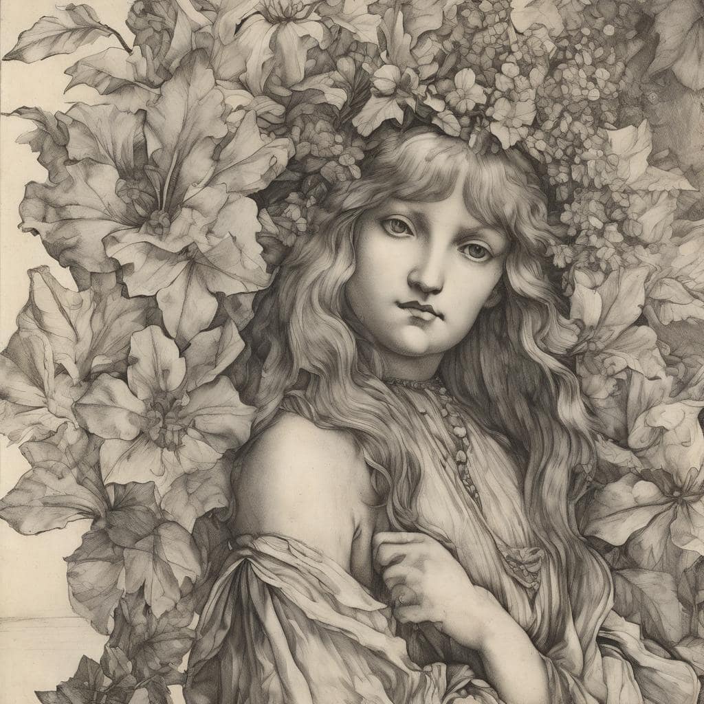 Ορχήστρα και εικαστικές τέχνες, πίνακας με νεαρή γυναίκα και λουλούδια, τέχνη, μουσική, εικαστικές τέχνες, δημιουργικότητα.